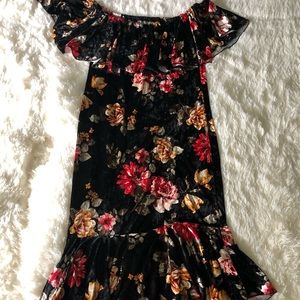 Crushed velvet floral dress